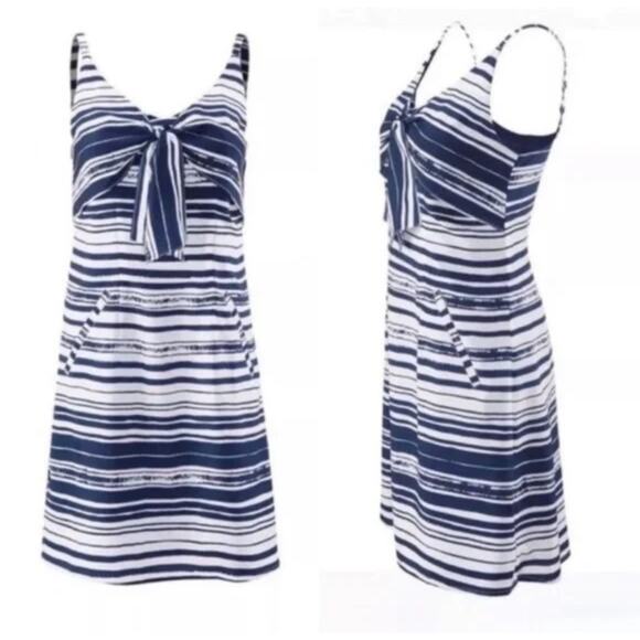CAbi Sleeveless Mini Dress Size S/P Navy and White Stripe Sleeveless - Picture 2 of 8